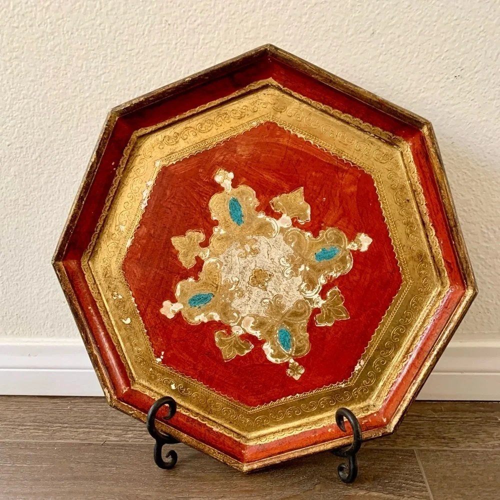 Vintage Ferenze Wooden Hand Painted Tray Italy 13”